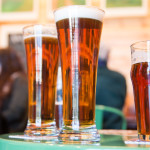 Glassware shot of full beer glasses